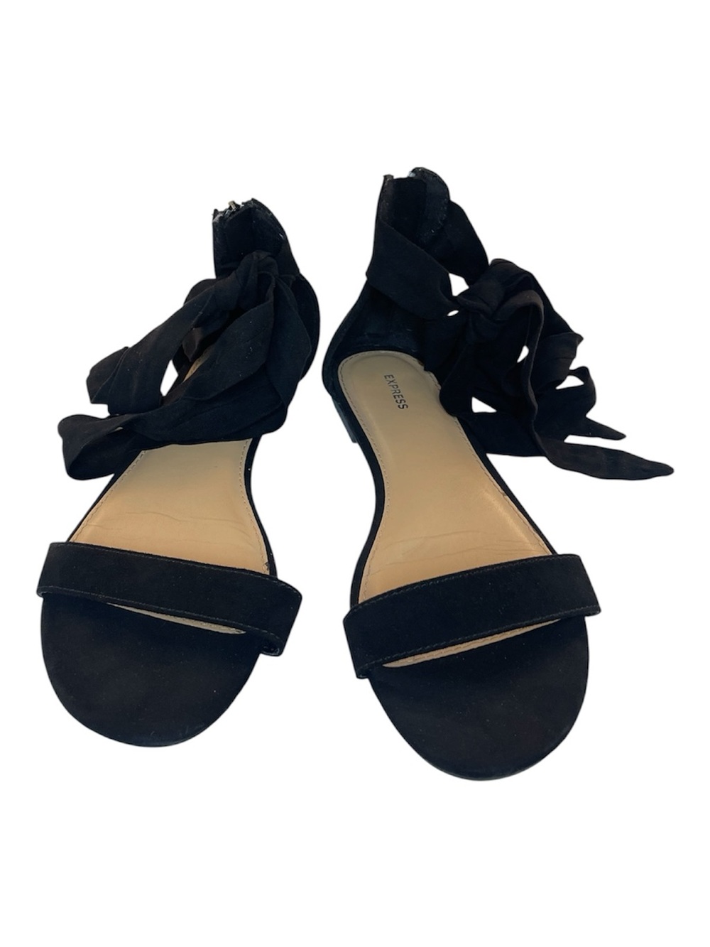 Express Ankle Wrap Flats Black Faux Suede Women’s Size 8